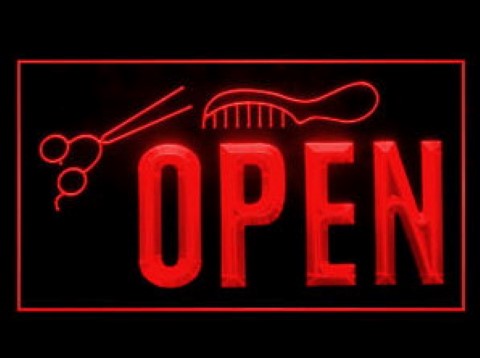 OPEN Hair Salon Comb Scissor LED Neon Sign